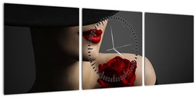 Tablou - Femeia cu flori (cu ceas) (90x30 cm)