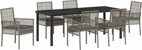 vidaXL Set de masă pentru grădină cu pernă 7 pcs Gri poliratan