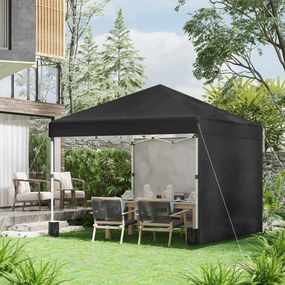 Outsunny Foisor Pop Up 3 x 3 (M) cu 2 pereti laterali, Saci de greutati pentru picioare si geanta de transport, Negru | Aosom Romania