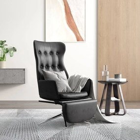 3097721 vidaXL Scaun de relaxare cu taburet, negru lucios, piele artificială
