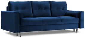 Canapea extensibila 3 locuri Leona cu tapiterie din catifea si picioare din metal negru, albastru inchis