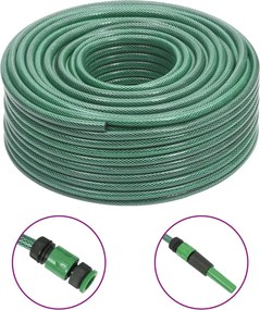 vidaXL Furtun de grădină cu set de racorduri, verde, 0,5", 100 m, PVC