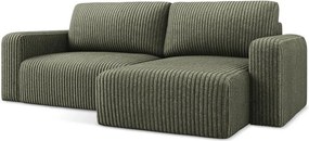 Colțar verde extensibil/cu spațiu de depozitare cu tapițerie din catifea reiată (cu colț pe partea dreaptă/cu șezlong) Kona – Makamii