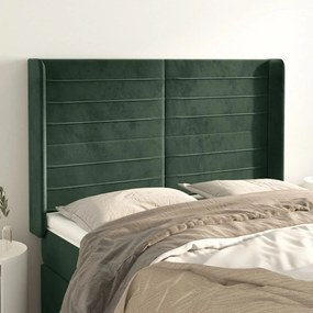 3119771 vidaXL Tăblie pat cu aripioare verde închis 147x16x118/128 cm catifea