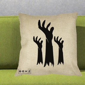 Perna Decorativa Halloween Maini Zombie Alb-Negru, 40x40 cm, Crem, Husa Detasabila, Perna Inclusa, BEKZ®
