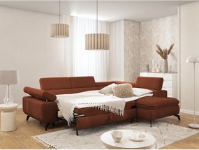 Colțar teracotă cu tapițerie din chenille (cu colț pe partea dreaptă/în formă de ”L”) Marbeya – Ropez