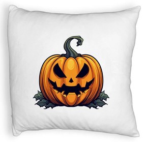 Perna Decorativa Fluffy cu motiv Dovleac de Halloween 1, 40x40 cm, Alba, Husa Detasabila, Burduf