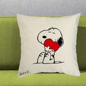 Perna Personalizata Snoopy cu Inima, 40x40 cm, Ecru, Husa Detasabila, Perna Inclusa, BEKZ®