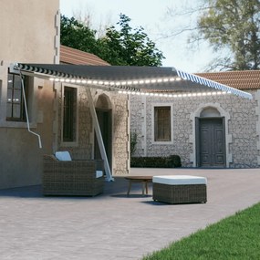 vidaXL Copertină retractabilă manual cu LED albastru și alb 600x300 cm