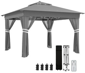 Outsunny Foisor tip pop-up 3 x 3(m),20 lumini LED alimentate de la soare,geanta cu roti, 4 saci de greutate, inaltime reglabila, Gri | Aosom Romania