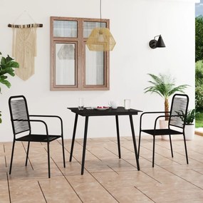 Set mobilier gradina, 3 piese, negru, sfoara de bumbac si otel