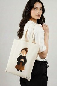 Sacosa de Panza pentru Cumparaturi, Geanta Tote, model The coffee girl 38 x 34.5 cm, Alba, BEKZ®