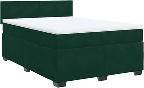 vidaXL Pat box spring cu saltea, verde închis, 160x200 cm, catifea