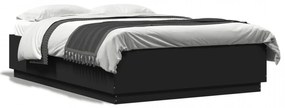 Cadru de pat cu lumini LED, negru, 160x200 cm, lemn prelucrat