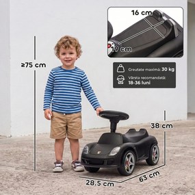 AIYAPLAY Mașinuță de Împins pentru Copii cu Licență Porsche, Claxon, Faruri și Sunet de Pornire, PP, Negru | Aosom Romania