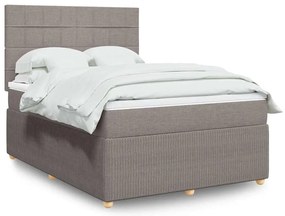 vidaXL Pat box spring cu saltea, gri taupe, 140x200 cm, textil