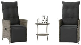 vidaXL Set bistro de grădină cu perne, 3 piese, gri, poliratan