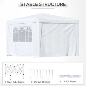 Foisor Impermeabil cu Paneluri Laterale Outsunny, Tesatura Oxford Alb, 3x3m | Aosom RO