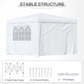 Foisor Impermeabil cu Paneluri Laterale Outsunny, Tesatura Oxford Alb, 3x3m | Aosom RO