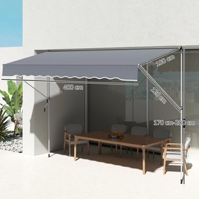 Outsunny Copertină Retractabilă cu Braț Pliabil, 400x120 cm, Gri Închis | Aosom Romania