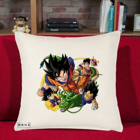 Perna Personalizata Dragon Ball Goku si Shenron Actiune, 40x40 cm, Crem Reliefat, Husa Detasabila, Perna Inclusa, BEKZ®
