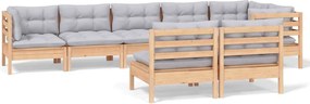 vidaXL Set mobilier de grădină cu perne gri, 8 piese, lemn masiv pin