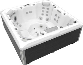 Minipiscina jacuzzi 7 persoane, alb-lucios, 46 jeturi hidromasaj, 215   215 cm, WiFi, sistem audio, Wellis Mandala Deluxe