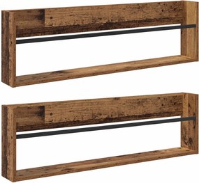 vidaXL Raft pentru reviste cu raft 2 pcs Lemn vechi 100 x 12 x 30 cm