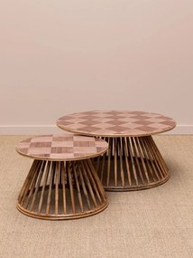 Masuta de cafea din rattan si blat ceramic roz, "Chandra"