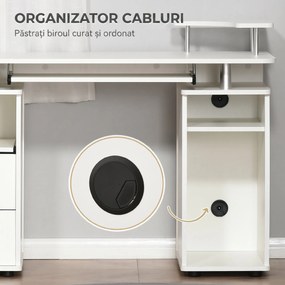 HOMCOM Birou PC din PAL și Oțel Alb cu Tastatură și Raft Monitor, Spațiu Generos de Lucru, 2 Sertare, Design Modern, 120x55x85 cm | Aosom Romania