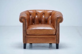 Fotoliu Chesterfield din piele naturală full grain maro, 80×80×66 cm, „Classic Chic"