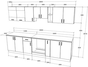 Set haaus V21, Lemn Natural/Alb, Blat Thermo 28 mm, L 280 cm