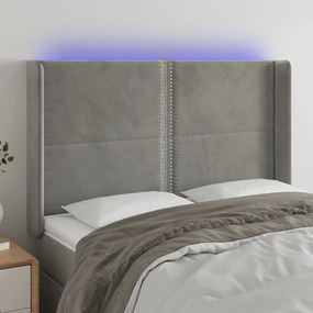 vidaXL Tăblie de pat cu LED, gri deschis, 147x16x118/128 cm, catifea