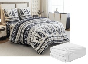 Set de lenjerie cocolino WINTER DEER gri + cearsaf Cocolino microplus SOFT 180x200 cm alb, pat dublu