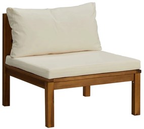 Set mobilier gradina cu perne crem, 11 piese, lemn masiv acacia Crem, 3x colt + 5x mijloc + 2x suport pentru picioare + masa, 1