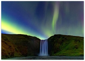 Tablou pe sticlă - Aurora Boreală în Islanda (70x50 cm)