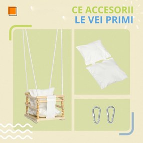 AIYAPLAY Leagăn pentru Copii din Lemn și Bumbac cu Frânghie Reglabilă, pentru Spații Interioare și Exterioare, 30x30x110-180 cm, Alb | Aosom Romania