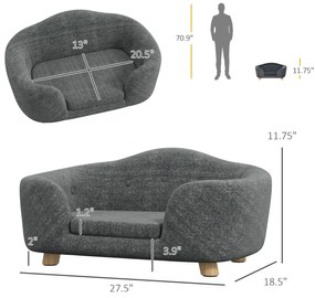 PawHut Canapea pentru Câini de Talie Mică, Culcuș de Interior cu Pernă Lavabilă, Design Modern, 70x47x30cm, Gri Antracit | Aosom Romania