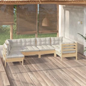 3096418 vidaXL Set mobilier grădină cu perne crem, 6 piese, lemn de pin