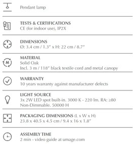 Lustra cu 3 pendule design minimalist din lemn cu spot LED încorporat Chimes 3 - dark oak