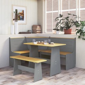 3096569 vidaXL Set mobilier bucătărie „REINE”, 3piese, maro miere&gri lemn pin