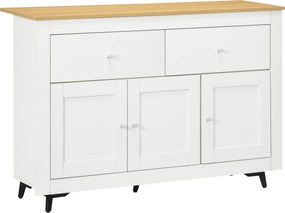 HOMCOM Bufet din lemn cu 2 sertare și 2 dulapuri, 117x35x80 cm, alb și culoare lemn | Aosom Romania