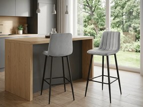 Scaun de bar POZZA VELVET gri deschis cu picioare negre