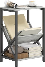 HOMCOM Masă laterală îngustă, măsuță de lângă canapea cu depozitare pe 3 nivele, suport pentru reviste în V, cadru din oțel, 40x30x61cm, gri închis | Aosom Romania