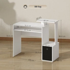 HOMCOM Birou modern pentru PC, birou pentru computer cu raft pentru tastatura, raft si spatiu de depozitare din material, 100x40x86.6cm, alb si negru