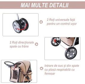 PawHut Cărucior pentru Câini de până la 10 kg, 75x45x97 cm, Maro | Aosom Romania