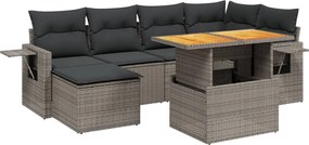 vidaXL Set canapele de grădină, 7 piese, cu perne, gri, poliratan