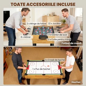SPORTNOW Masă de Jocuri 13 în 1 cu Fotbal de Masă, Ping Pong, Air Hockey, Biliard, Șah și Altele, Culoare Nuc | Aosom Romania