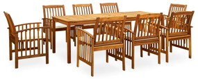 3058091 vidaXL Set mobilier de grădină cu perne, 9 piese, lemn masiv acacia