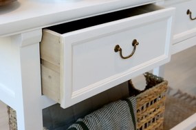 Consola alba, cu 2 sertare, din lemn de pin reciclat, aspect rustic, Marseille